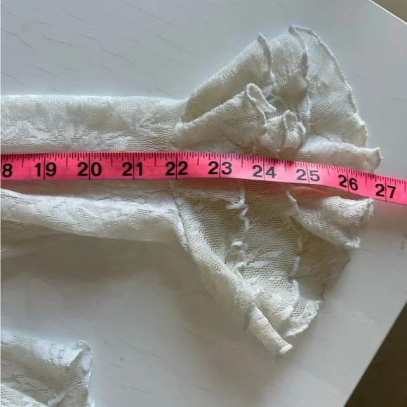 Newport News 1X Sheer Ivory Floral Lace Ruffle Blouse - Picture 6 of 6